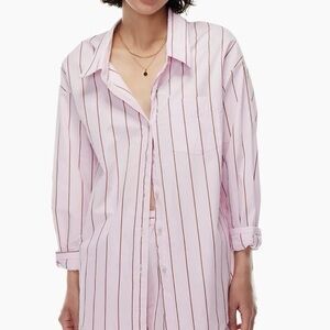 Aritzia Wilfred Pink and Brown Striped Shirt
